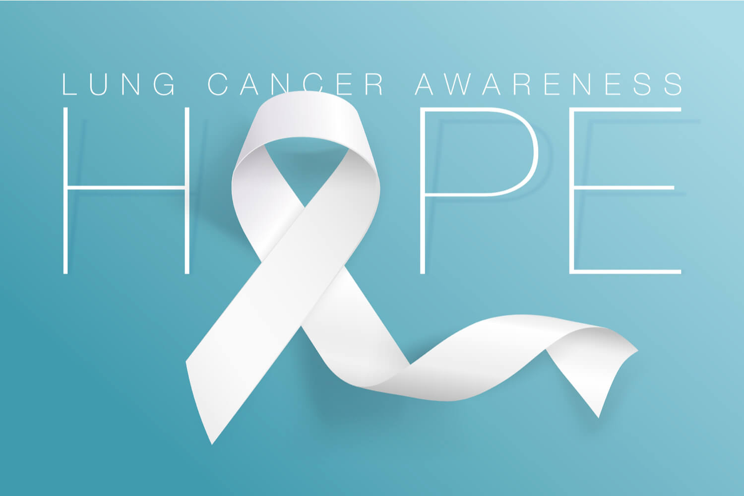 the lung cancer awareness month ribbon as the letter O in the word HOPE.